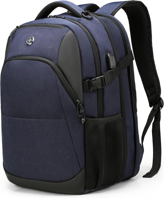 Swissdigital Design Travel Laptop Backpack for Men and Women, 35L Expandable Large Business Backpack with USB Charging Port for Fits 17 Inch Notebook, Blue | ANDWIL PRO