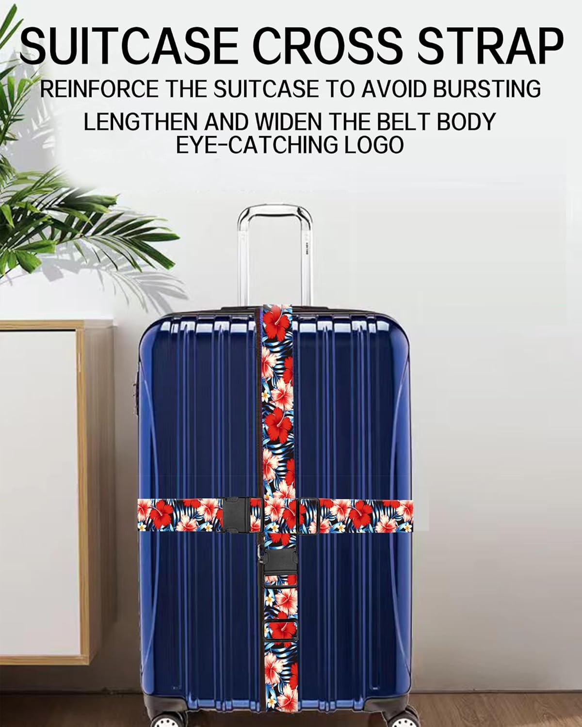 Luggage Straps for Suitcases, Adjustable Travel Belt, Durable Wide Luggage Strap, Cute Suitcase Strap Identifiers with Buckle, Bag Straps for Luggage, Luxury Purple Flowers