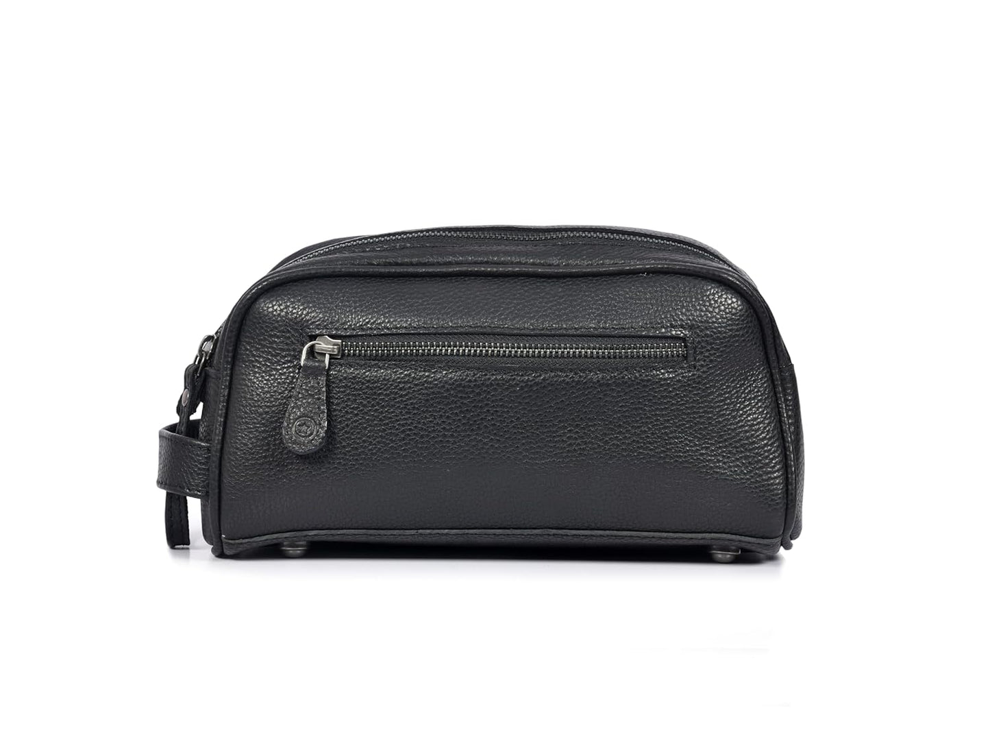10" Premium Leather Toiletry Travel Pouch With Waterproof Lining | King-Size Handcrafted Vintage Dopp kit By Aaron Leather Goods (Jade Black)
