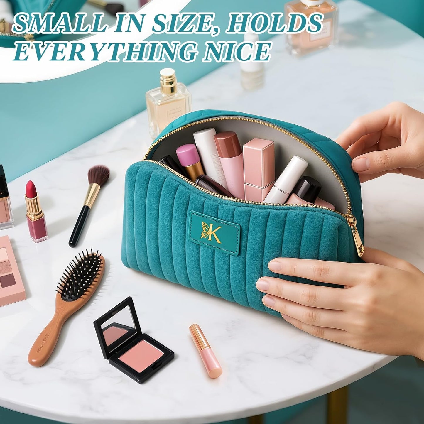 Monogrammed Make Up Bags for Women,Personalized Cosmetic Bags Women,Small Quilted Makeup Pouch,Cute