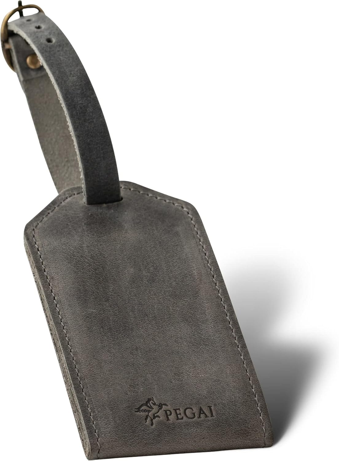 PEGAI 100% Soft Touch Rustic Leather Luggage ID Tag, Secure With Snap Closure and Easy Attachment to Suitcase, Backpack, Handbag, Handmade Travel Accessories Luggage Tags (Rock Grey)