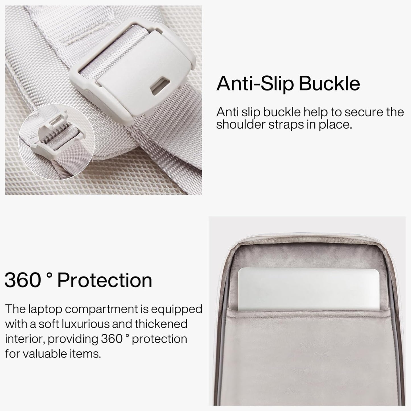 Hanke Expandable Travel Backpack 16 Inch, Full-Open Laptop Backpack Fits 15.6 Inch, Carry On Personal Item Bag with Luggage Strap, Business Work Backpack for Women Men, Greyish White