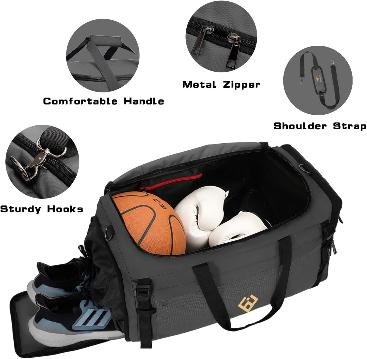Eackrola Large Sports Gym Bag, Travel Duffel bag with Wet Pocket & Shoes Compartment for men women