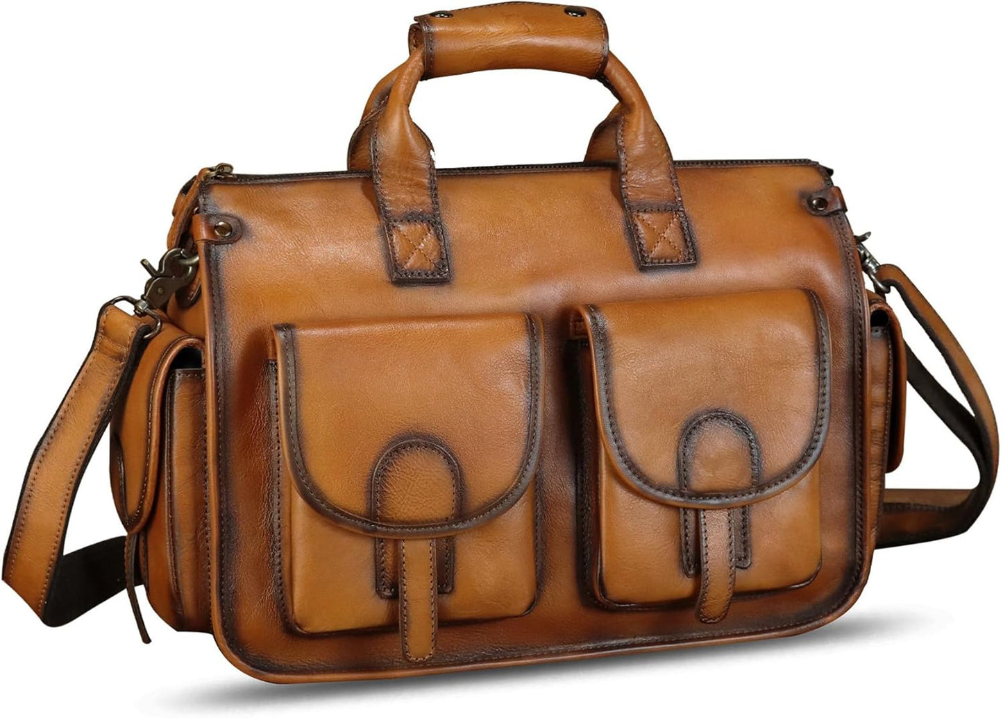 Genuine Leather Messenger Bag and Briefcase Purse for Men Real Leather Shoulder Bag Top Handle Satchel Purse for Laptop Strap