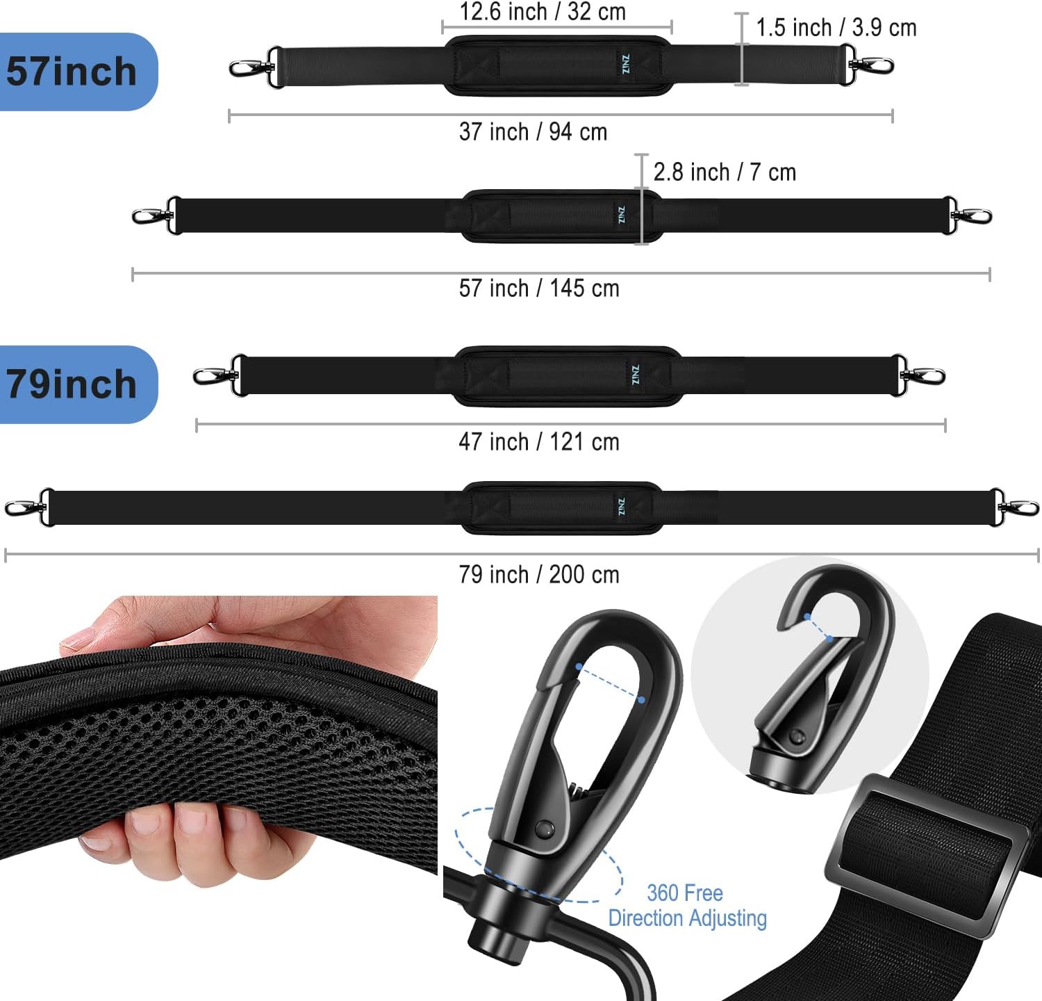 ZINZ Bag Shoulder Strap, Padded Adjustable Shoulder Strap Replacement
