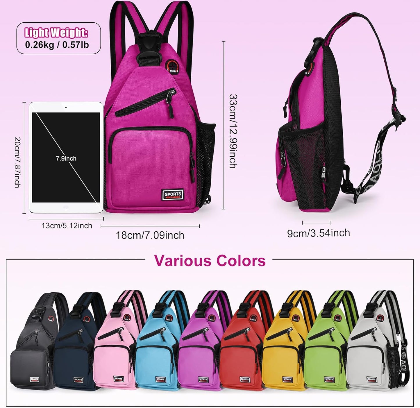 Sling Bag for Women Man Sling Backpack with Convertible Shoulder Strap Casual Backpack Daypack for Travel, Hiking and Daily Commute, (Purple, Small)