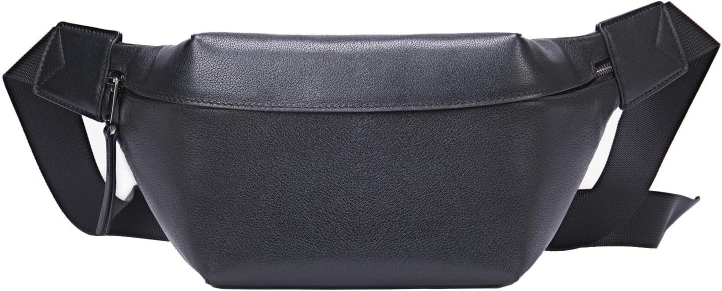 Hebetag Leather Waist Pack Fanny Bag for Men Women Outdoor Travel Sports Hiking Walking Running Hip Bum Belt Cell Phone Purse Wallet Camping Casual Day Pouch (Black)