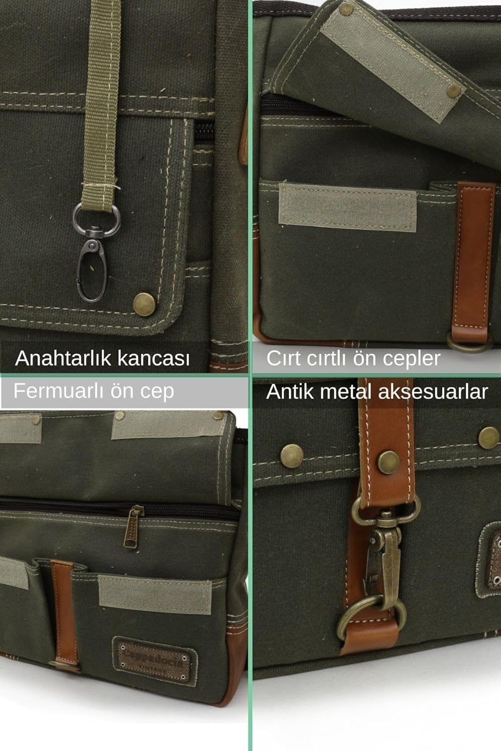 Antiochia 4046 Messenger Bag, Leather Detailed Shoulder Laptop Bag, Unisex Style for Daily, Travel