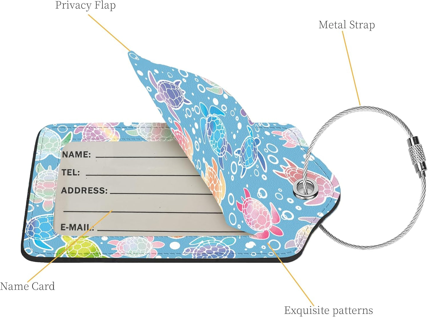 2 Pcs Luggage Tags for Suitcase, Cute Unique PU Leather Travel Bag Tag with Privacy Cover ID Label