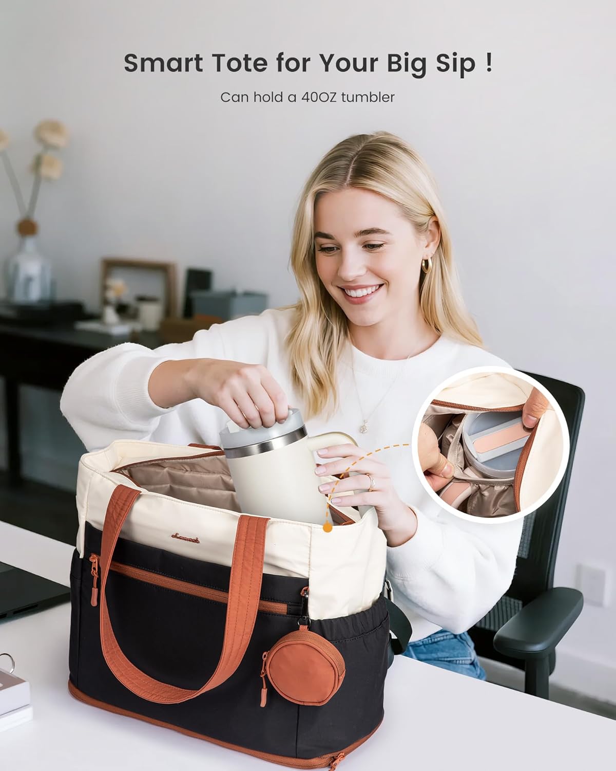 LOVEVOOK Expandable Tote Bag for Women,Laptop Work Bag with Cup Holder Pocket & Zipper for Travel,School,Teacher,Nurse,Gym