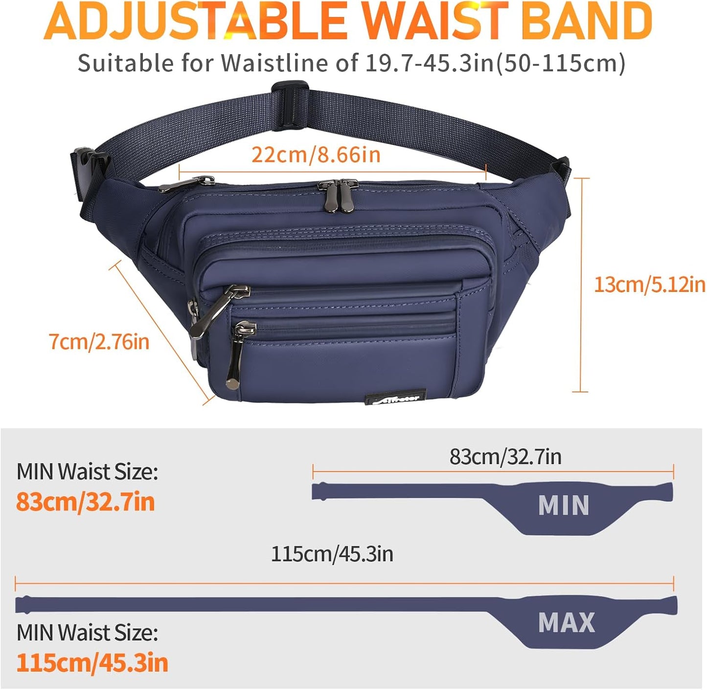 Waist Pack Bag Fanny Pack for Men&Women Hip Bum Bag with Adjustable Strap for Outdoors Workout Traveling Casual Running Hiking Cycling (Dark Blue)
