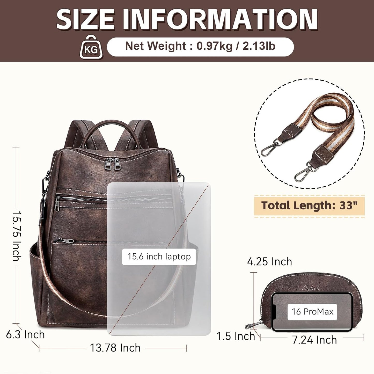 Vegan Leather Laptop Backpack for Women 15.6 Inch Work Backpack Purse for Travel College