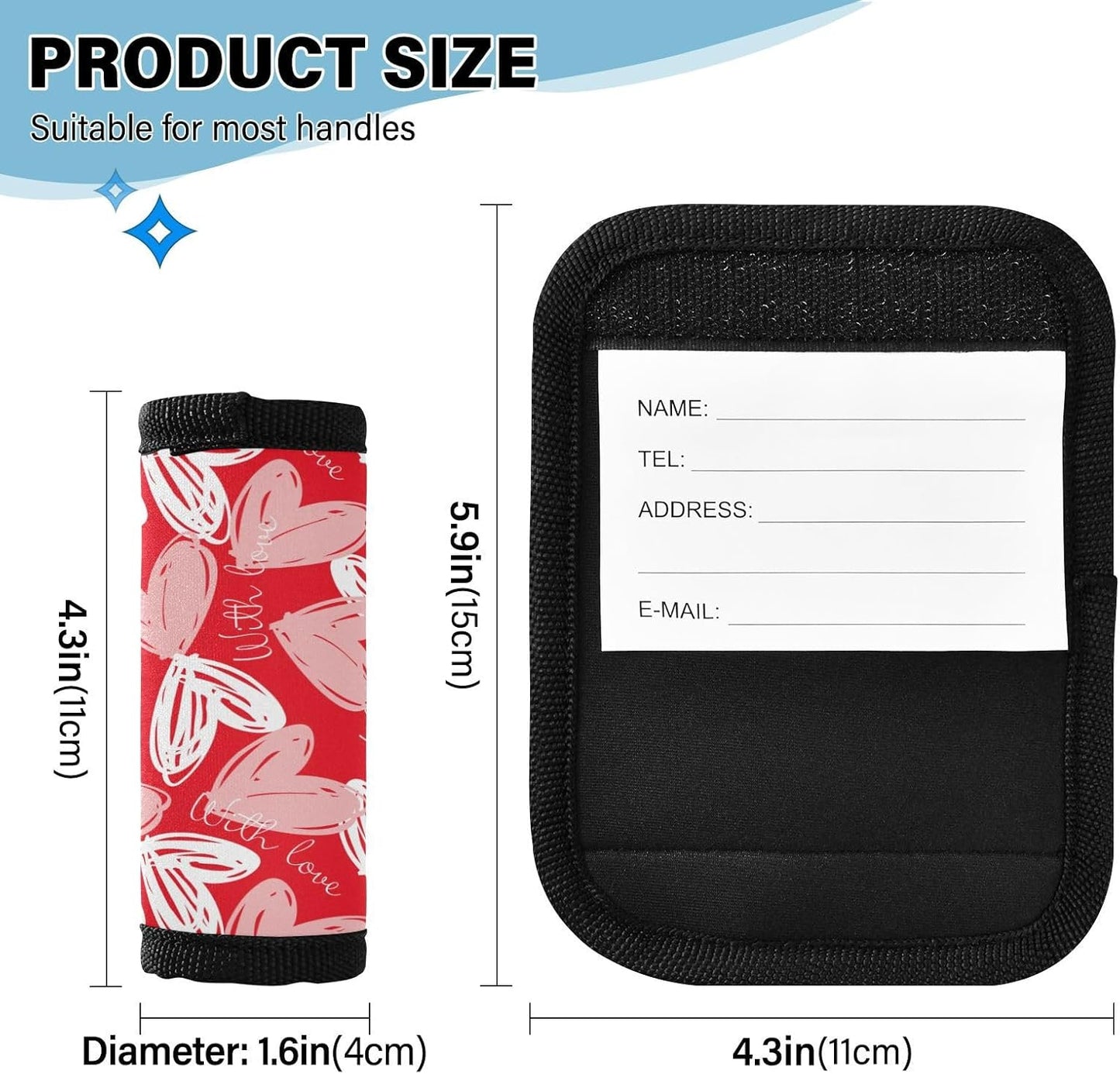 4 PC Luggage Handle Wrap Luggage Handle Covers Tags for Suitcase Bags Travel Luggage Handle Identifier Gripper Red Hearts