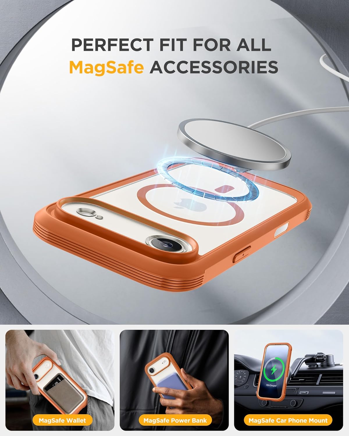 Miracase Magnetic for iPhone Air Case 6.5" [Compatible with MagSafe] Full-Body Phone Case with Built-in Glass Screen Protector & Camera Control,Drop Proof iPhone 17 Air Case Cover, Orange