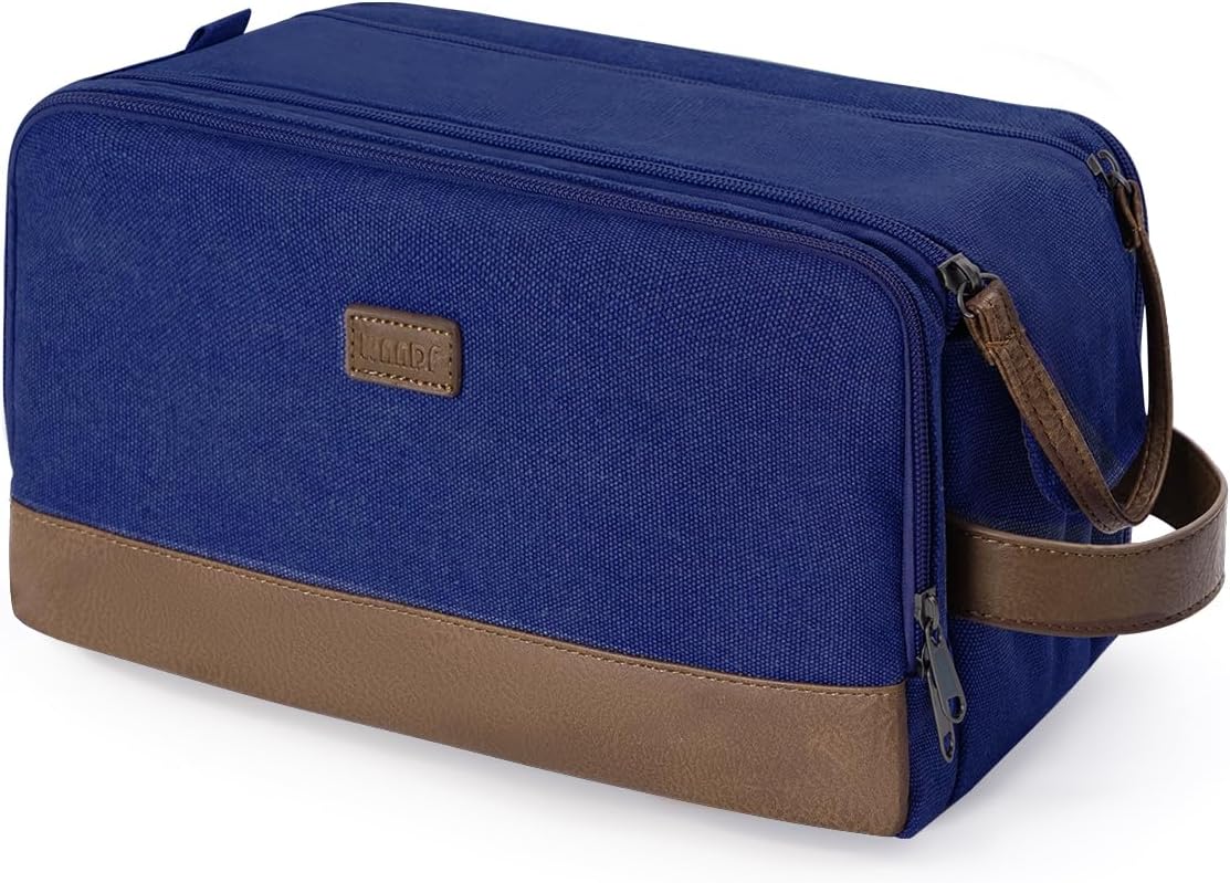 WANDF Toiletry Bag for Men Travel Toiletry Organizer Canvas and Leather Dopp Kit Water-Resistant