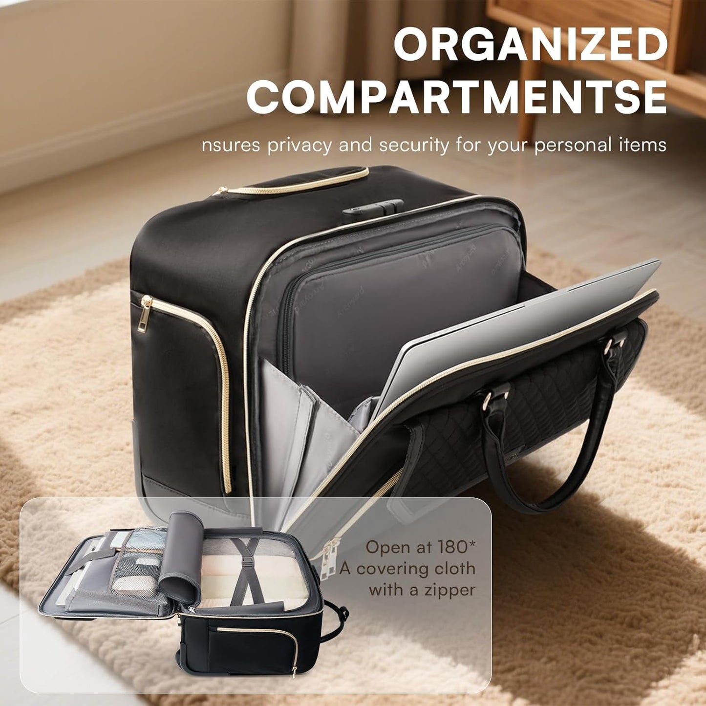 Rolling Laptop Bag Women, Rolling Briefcase for Women for Work, 17.3 Inch Computer Bag with Wheels, Fashion Flap Laptop Bag With Wheels for Work Business, TSA Friendly Design, Black