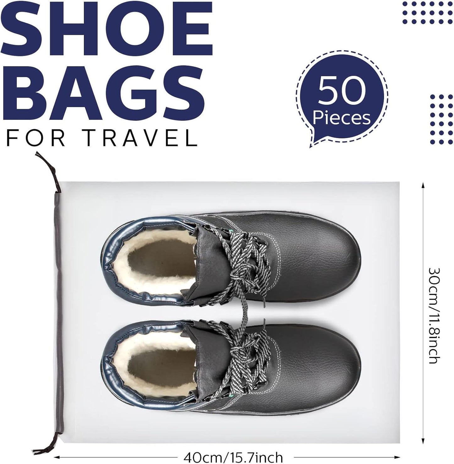 Shappy 50 Pcs Translucent Shoes Bags for Travel Storage Large Clear Drawstring Bags Plastic Portable Shoe Organizer Pouch (Classic,11.8 x 15.7 Inches)