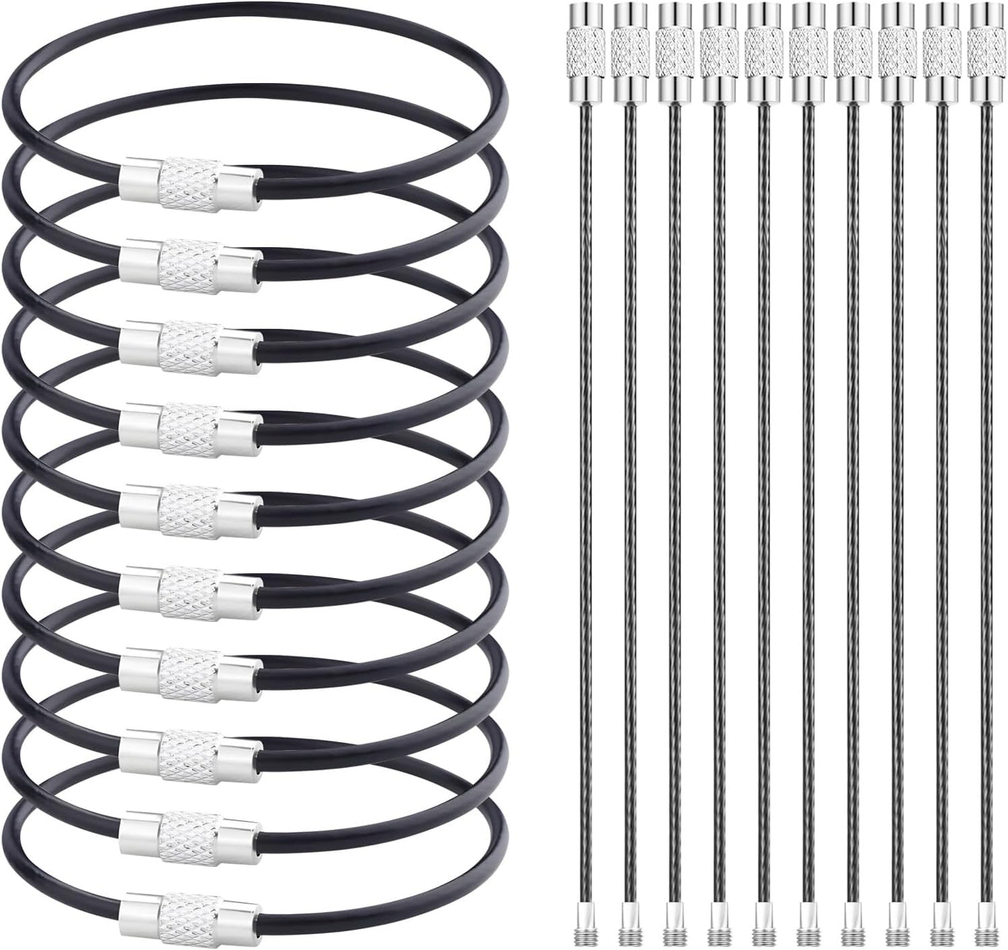 20pcs Stainless Steel Wire Keychains Aircraft Cable Cable Key Ring for Hanging ID Tags or Luggage Tags,6.3 inch 2mm Black