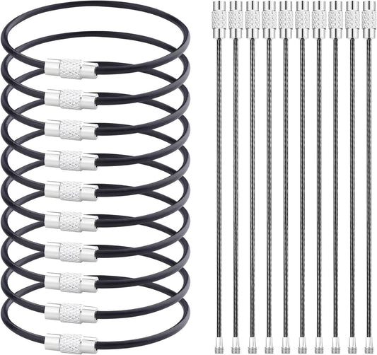 20pcs Stainless Steel Wire Keychains Aircraft Cable Cable Key Ring for Hanging ID Tags or Luggage Tags,6.3 inch 2mm Black