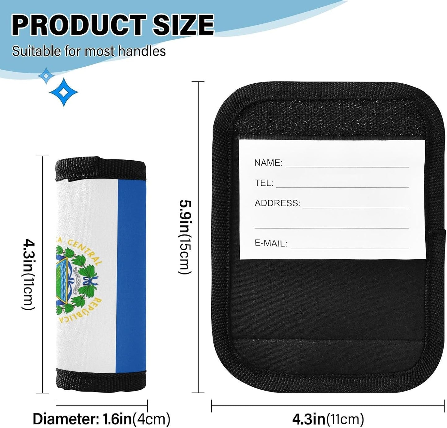 El Salvador Flag 2 Pack Luggage Handle Wrap for Suitcase Luggage Identifier Travel Tags Handle Protection Sleeve Cover