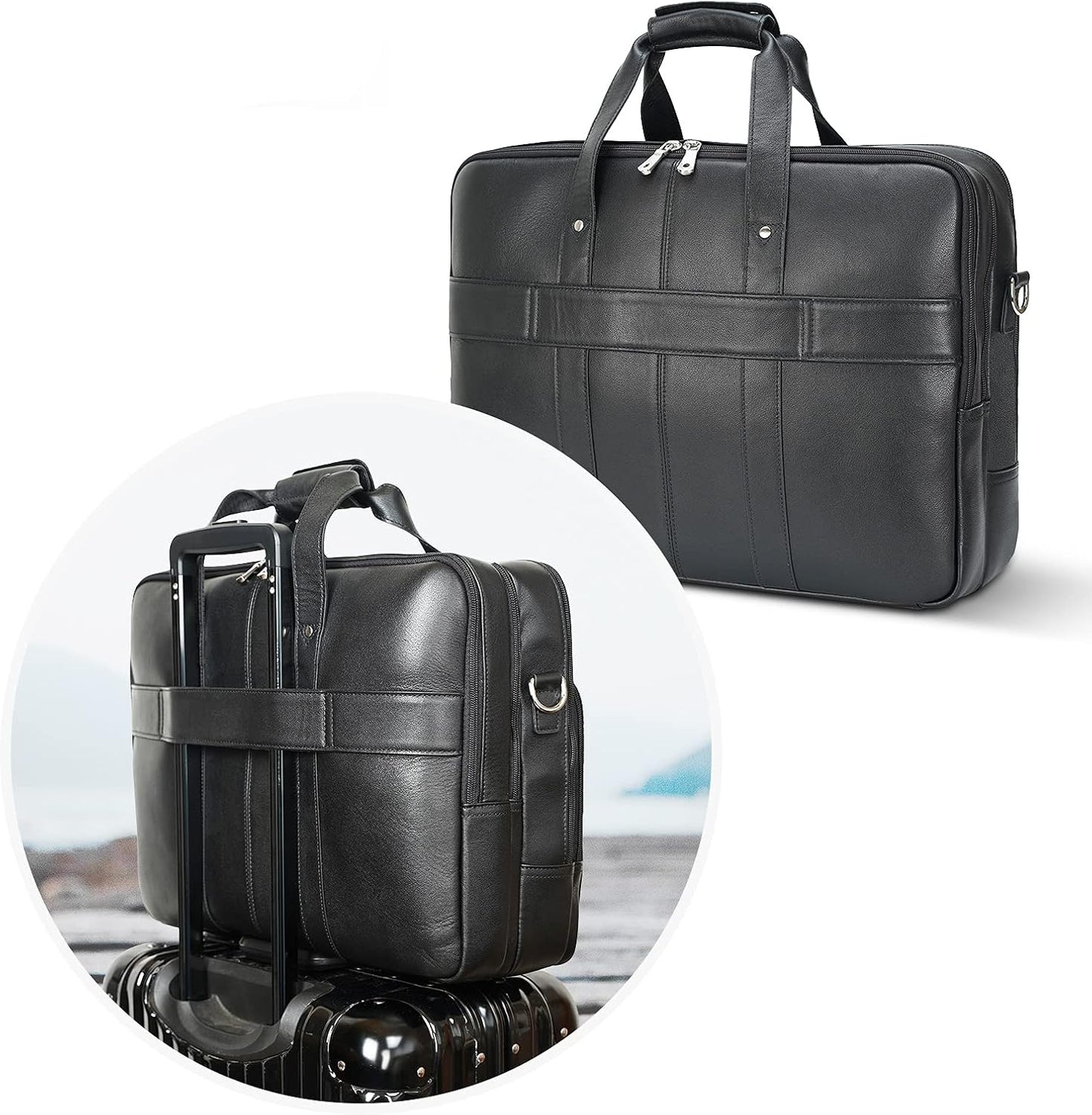 Polare X-Large 18" Full Grain Leather Briefcase For Men Business Travel Case Messenger Bag Fits 17.3" Laptop