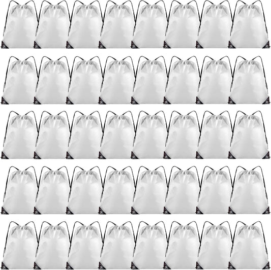40 Pieces Drawstring Backpack Bulk Cinch Sackpack Ployster Drawstring Bags for Gym Party Trip(White)
