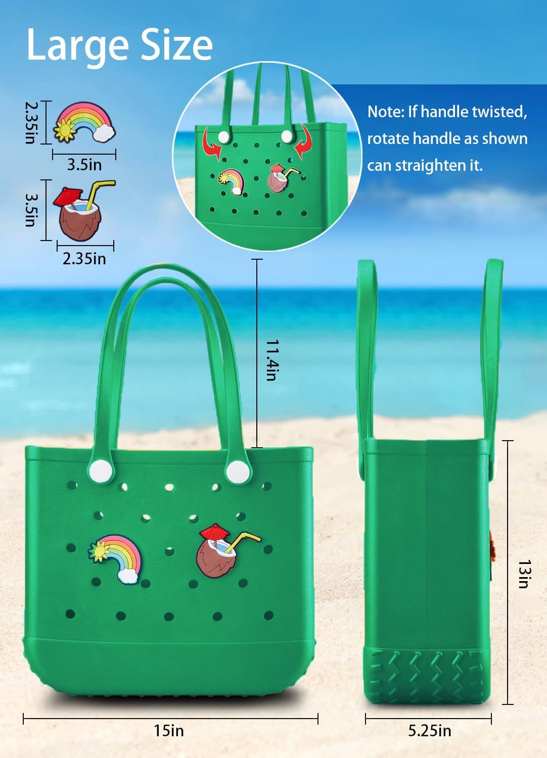 Beach Bag Rubber Tote Bag - Waterproof Travel Bag for Women Washable Tote Bag Handbag for Sports Beach Market Pool