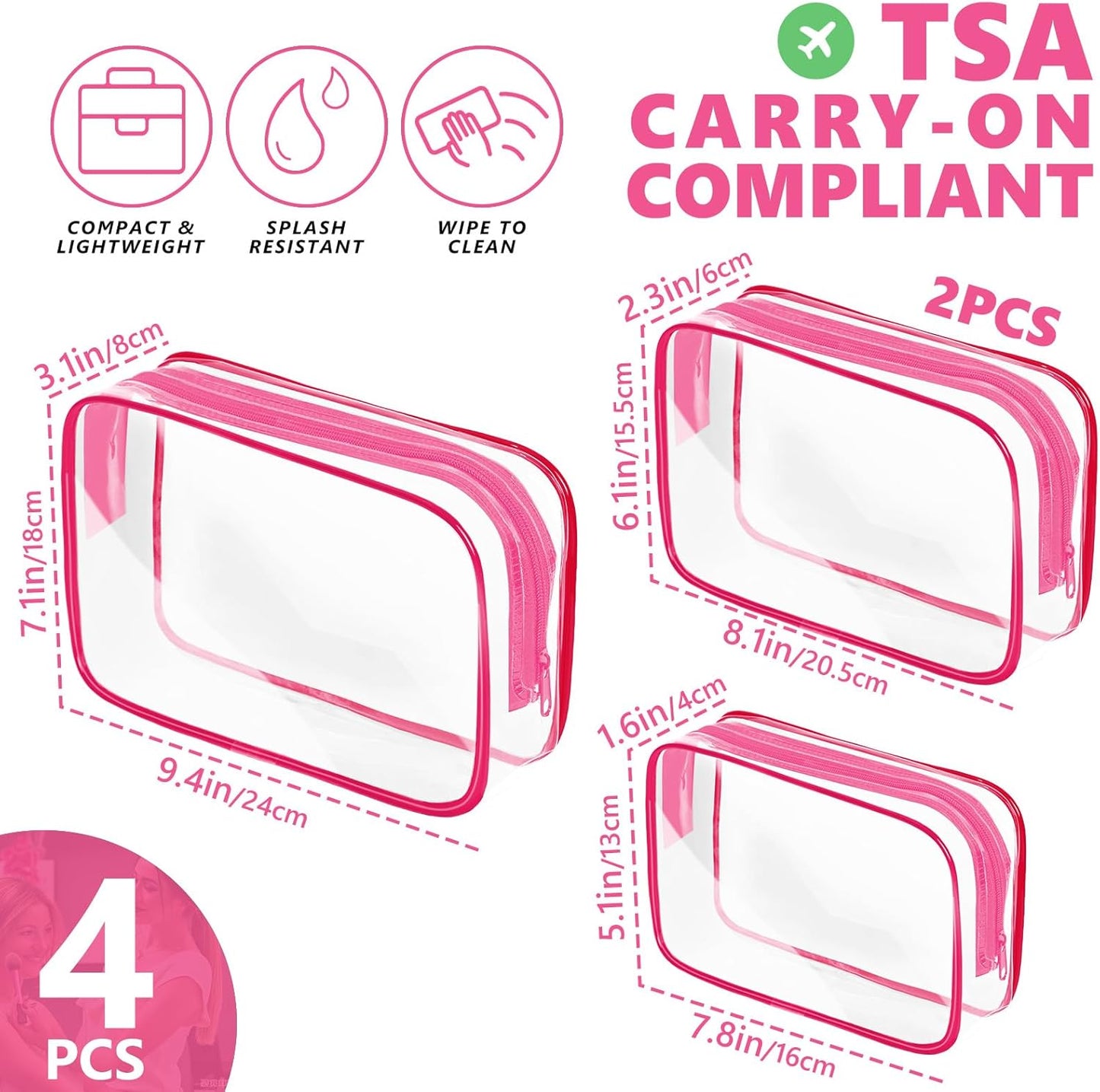 AURUZA Clear Makeup Bag,Portable Travel Toiletry Bags with Zipper, TSA Approved Clear Organizer Bags, PVC Cosmetic Pouch for Airport Airline Compliant