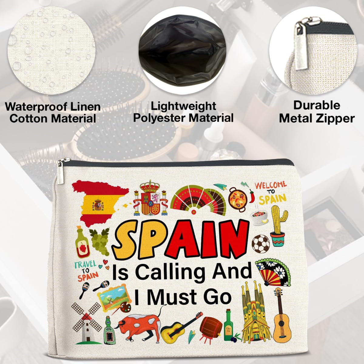 Spain Travel Gifts Makeup Bag - Spain Lover Cosmetic Bag Zipper Pouch