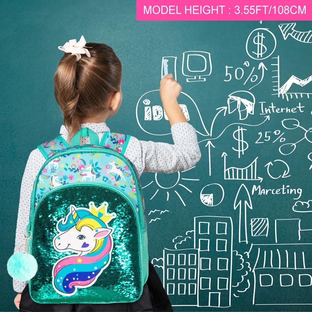 3PCS Kids Backpacks for Girls, 16" Little Kid Preschool School Bookbag and Lunch Box - Unicorn/Mermaid/Flamingo