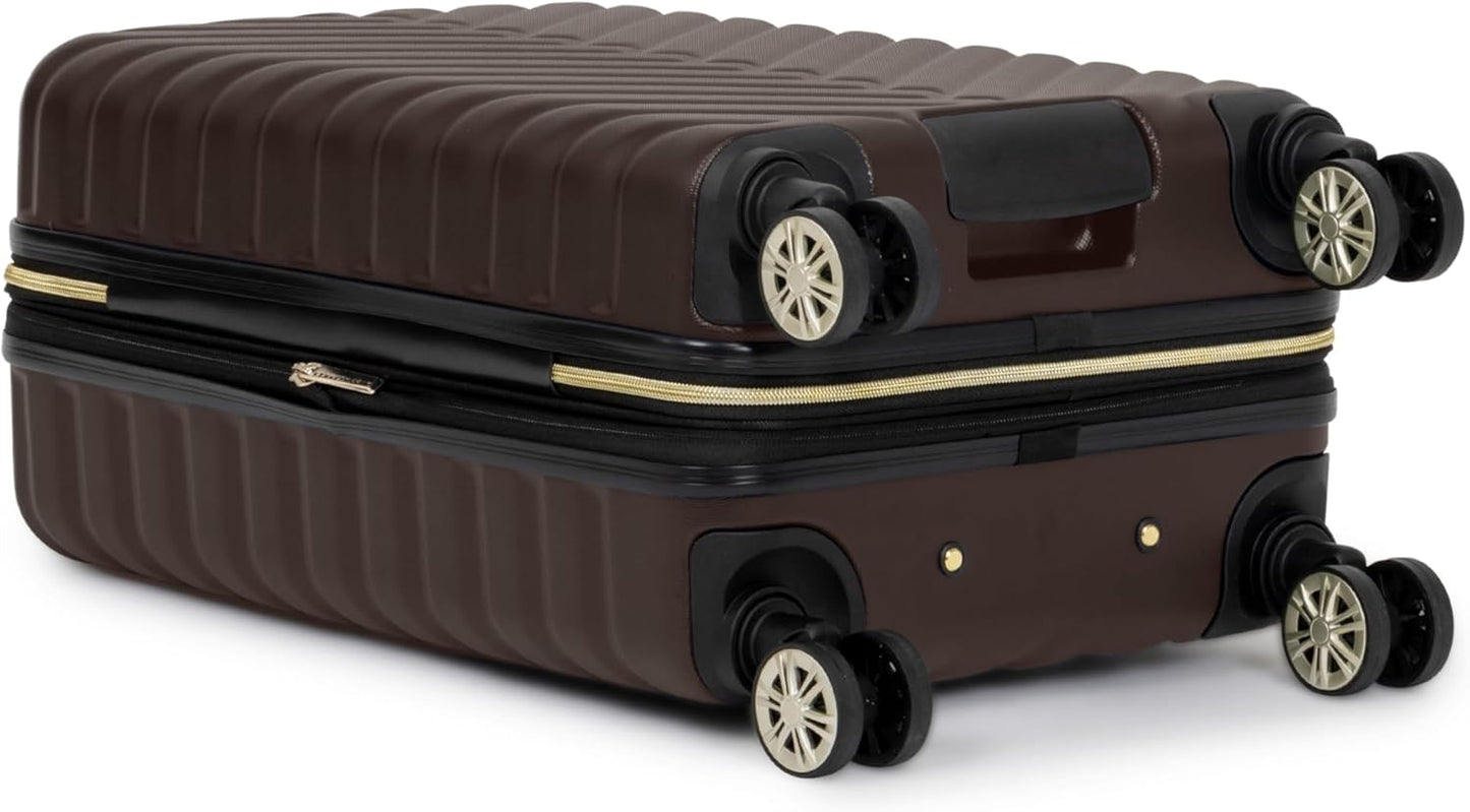 Kenneth Cole REACTION Madison Square Lightweight Hardside Chevron Expandable Spinner Luggage, Chocolate Brown, 20-Inch Checked