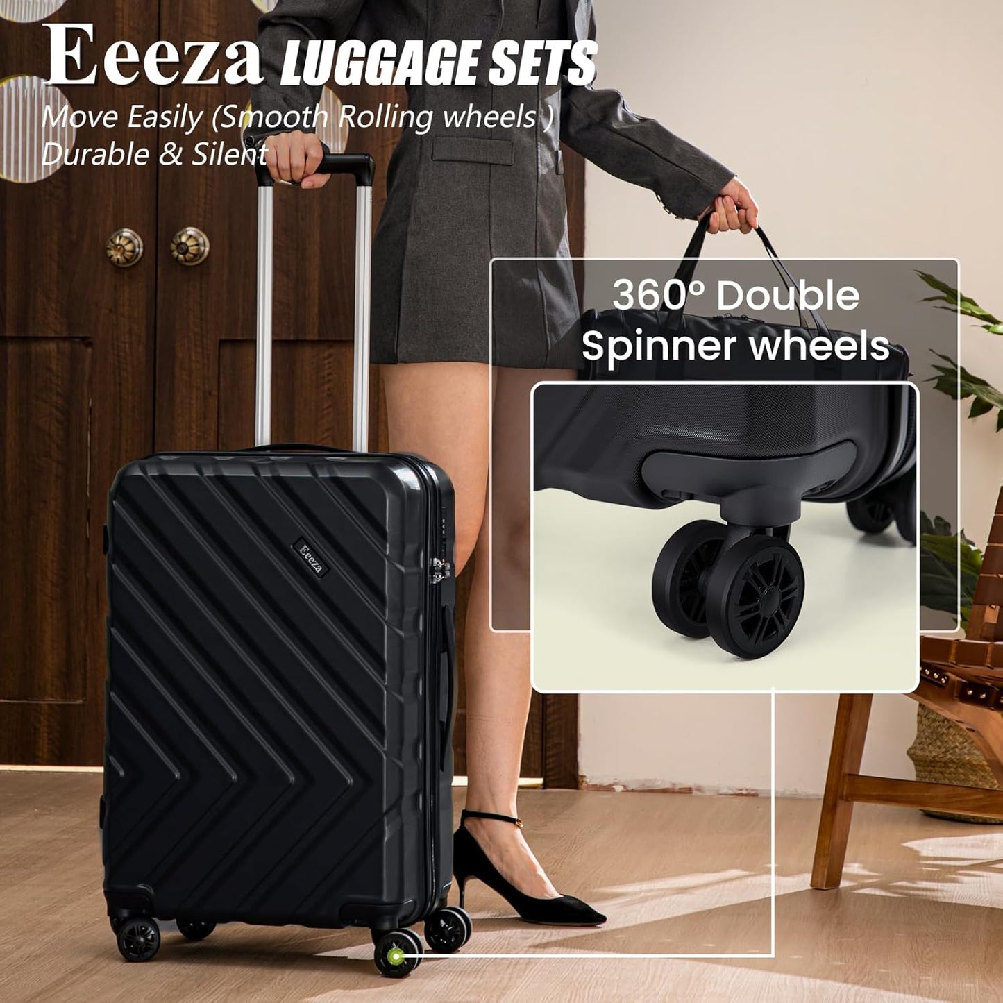 Luggage Sets 5 Piece, Suitcases with Wheels, ABS Hard Case Luggage with TSA Lock Spinner Wheels
