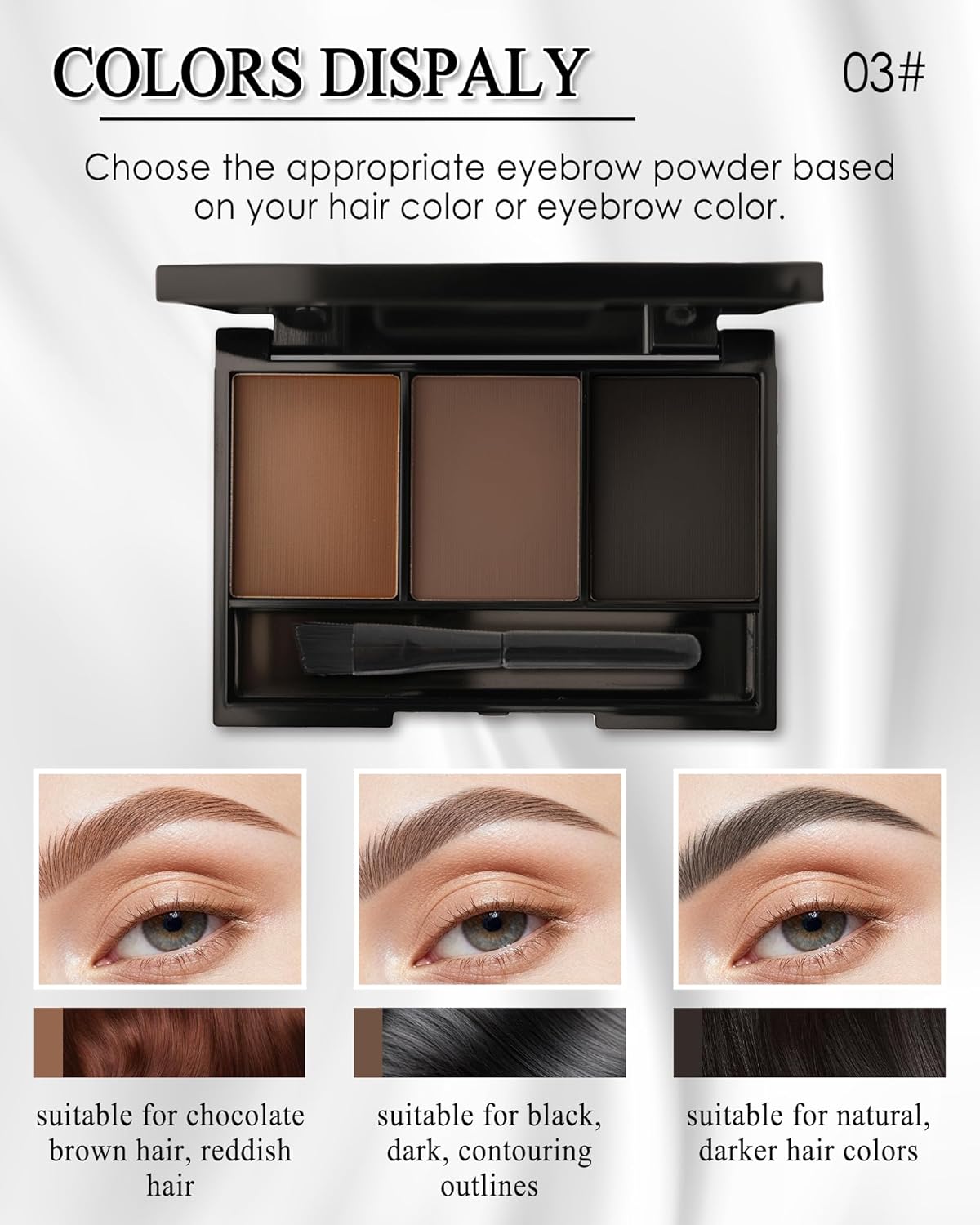 Eyebrow Powder Kit,3 Color Auburn Brown Black Gray Eye Brow Powder Palette with Razor Brush, Long Lasting Waterproof Brow Filler Fill & Sculpt Full Eyebrows, Christmas Makeup Gift Set for Women-03