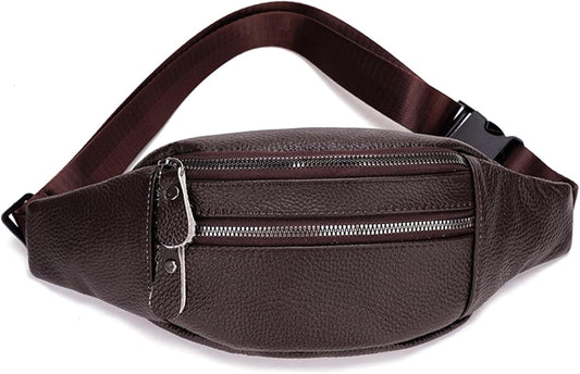 Genuine Leather Waist Bag, Outdoor Travel Waist Pack, Cowhide Leather Fanny Pack with Adjustable Strap, Suitable for Travelling, Outdoor Hiking, Cycling, Running - Brown & Small