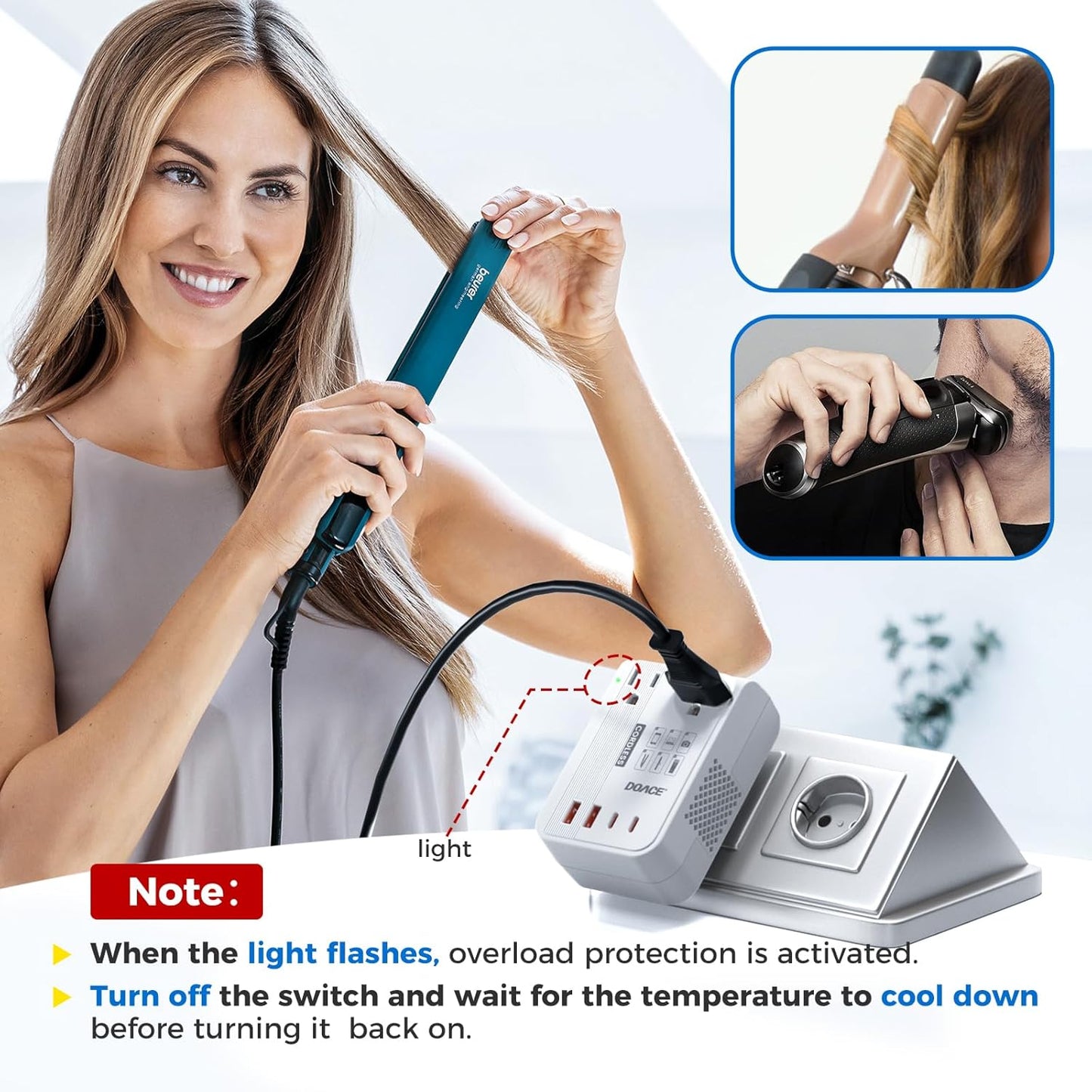 DOACE 220V to 110V Converter for European Travel - 350W Cordless Voltage Converter US to Europe, Power Converter Adapter Combo with PD Chargers for Hair Straightener Shaver Toothbrush Laptop Phone
