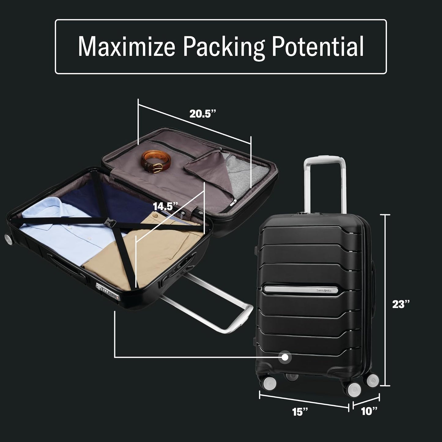 Samsonite Freeform 2-Piece Luggage Set - Carry-On & Large Checked Luggage with Dual Spinner Wheels - Durable Polypropylene Hardshell - TSA Lock, Airline-Approved - Expandable - Amethyst Purple