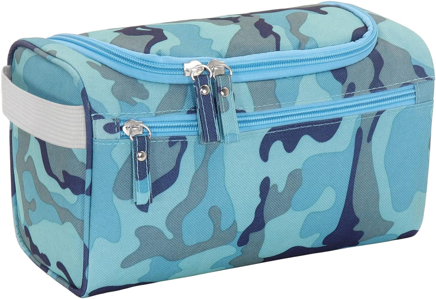 Buruis Travel Toiletry Bag for Men and Women, Hanging Cosmetics Makeup Bags, Water-resistant Dopp Kit Shaving Bags, Small Toiletry Bag for Travel Essentials (Camo Light Blue)