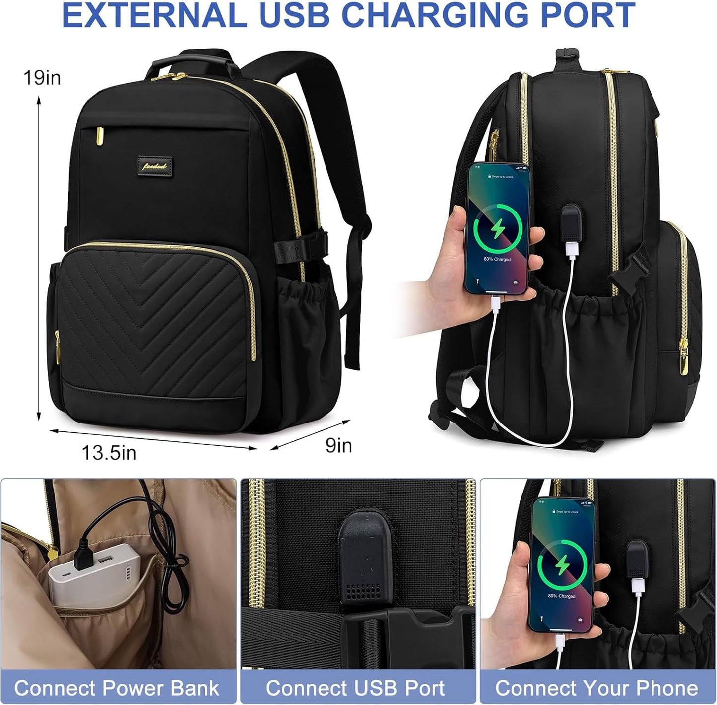 Large Laptop Backpack for Women Bookbag: 18 inch Work School Backpacks with Pocket for Large Capacity Cup & USB Charger College Book Bag Travel Business Nurse Teacher Bookbags Anti-theft Back Pack