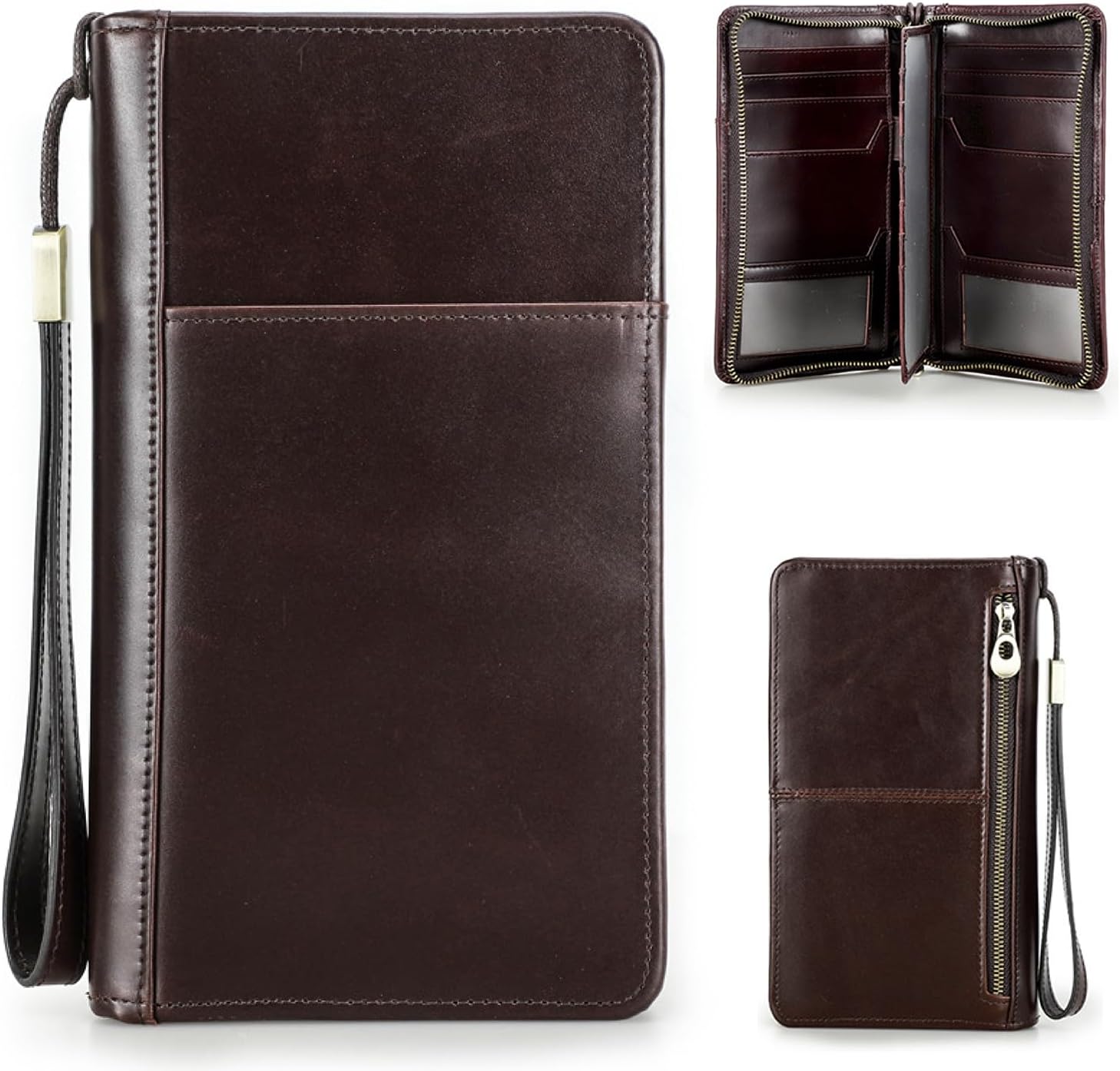 Top Grain Leather Travel Passport Wallet Holder for Man & Woman, Handmade with Three-Layer for 4
