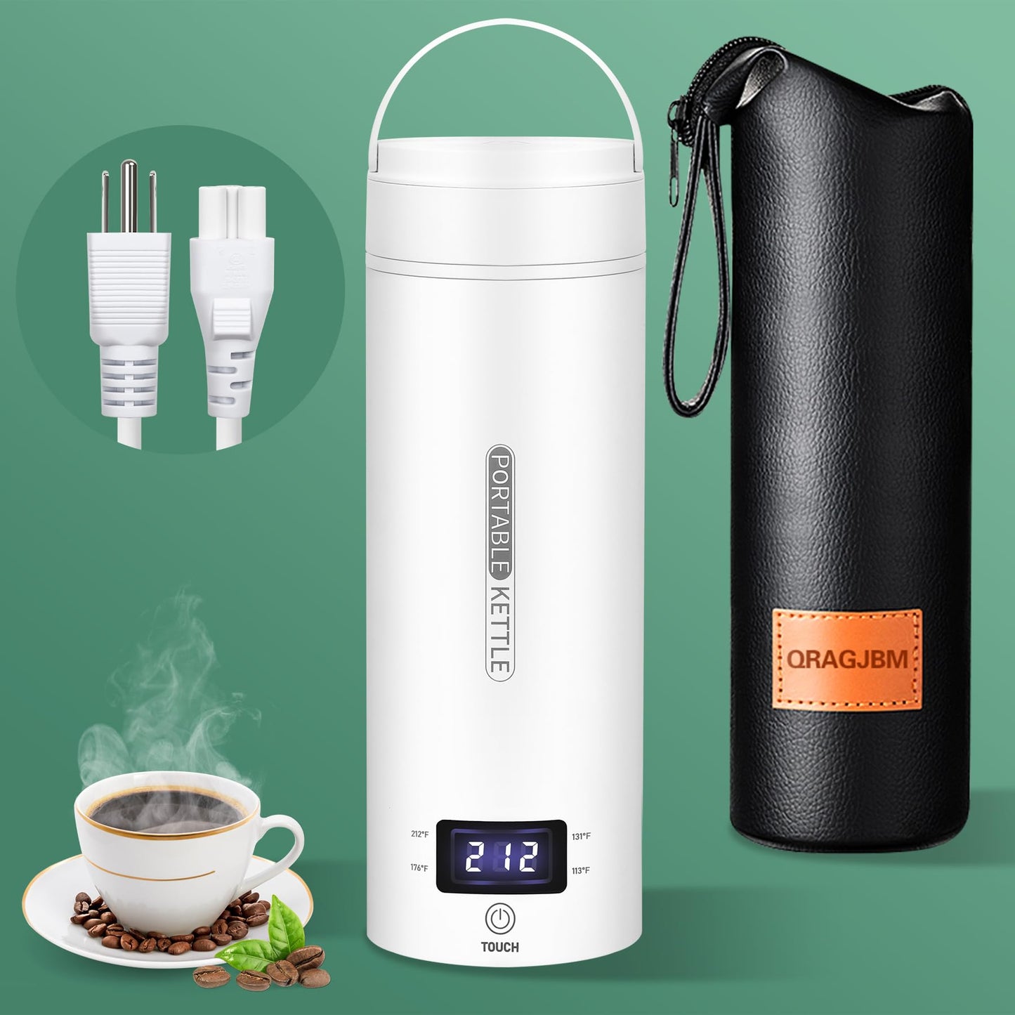 QRAGJBM Portable Electric Kettle Travel, 120V, 450ml, 4 Temperature Control