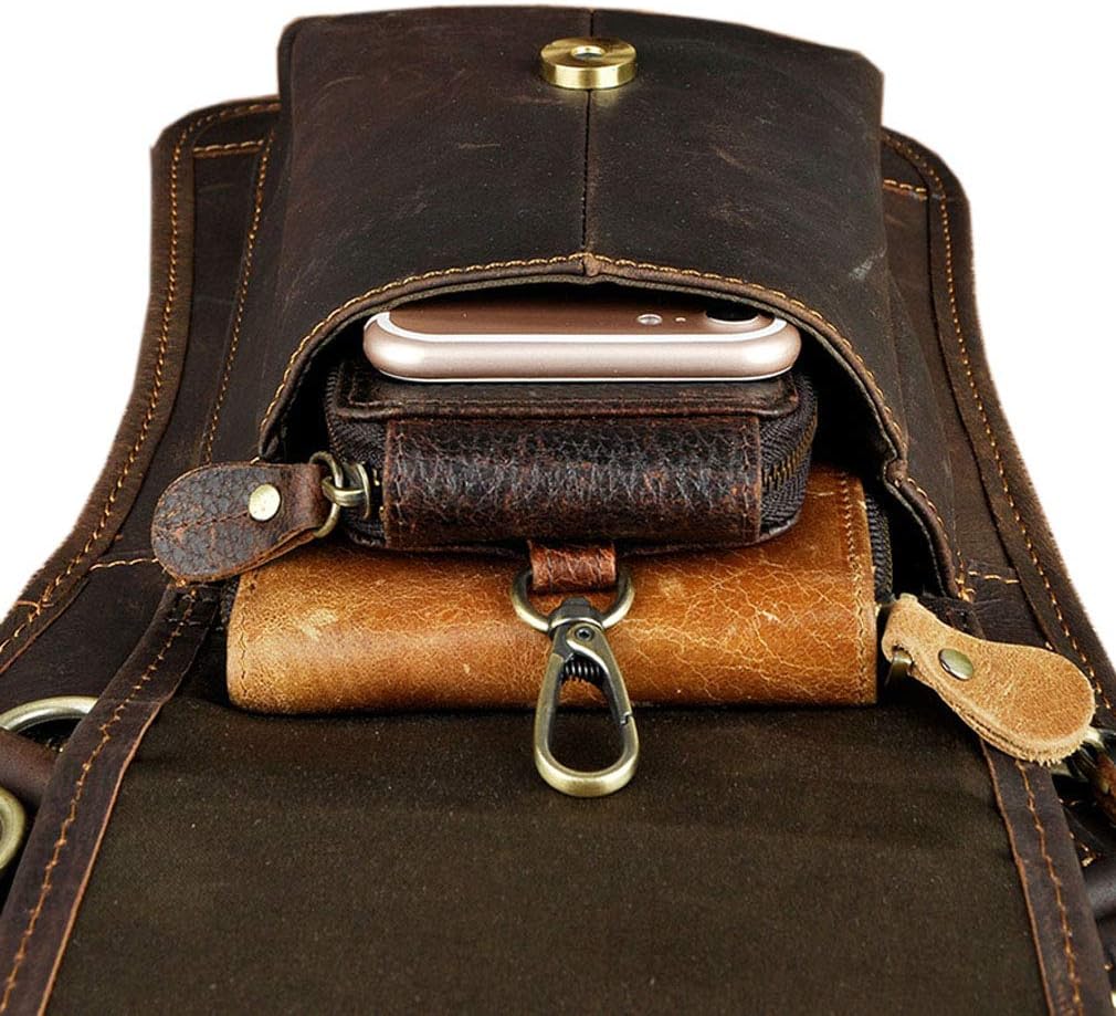 Leather Waist Pack Drop Leg Bag for Men Women Belt Bumbag Multi-Purpose Motorcycle Bike Outdoor Sports Tactical Cycling Riding Hiking Camping Pouch