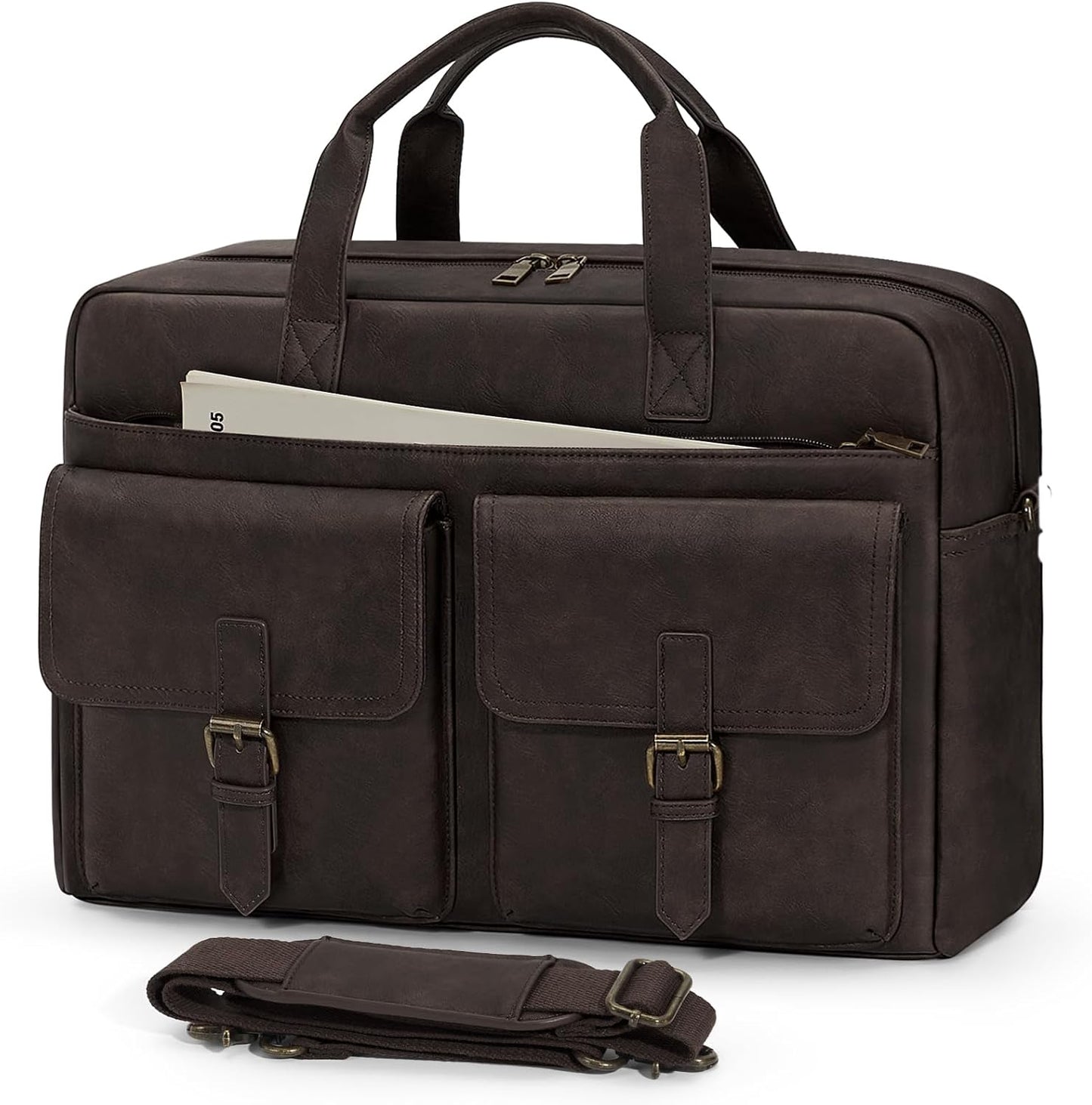 RAINSMORE Messenger Bag for Men 16 Inch Leather Laptop Bags Work Computer Briefcase Vintage Mens Satchel Shoulder Bag for Work, Office, Business, Travel, Coffee