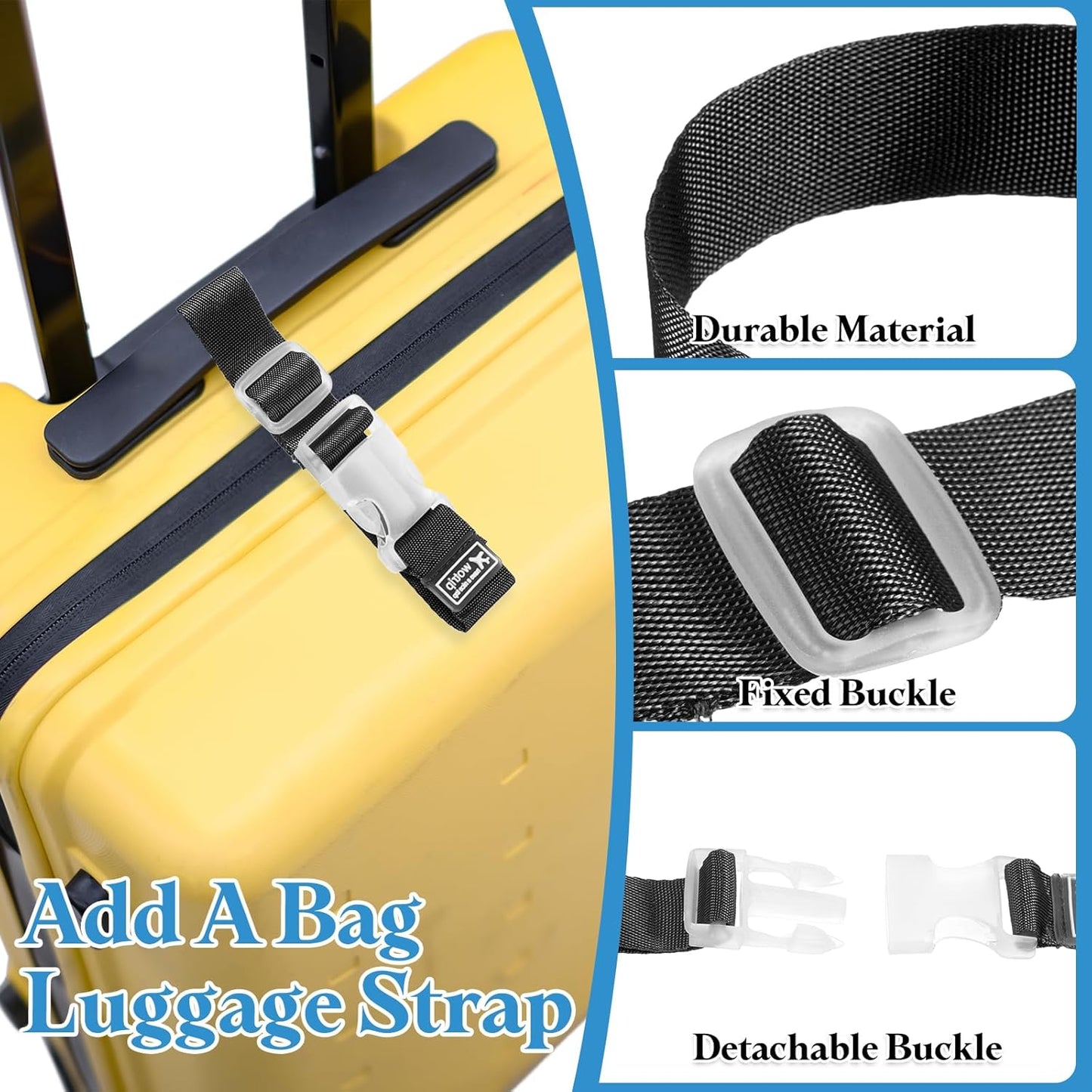 uxcell 4Pcs Add A Bag Luggage Strap, 4-12 Inch Adjustable Suitcase Belt Travel Accessories, Luggage Connector for Carry-on Baggage, Black