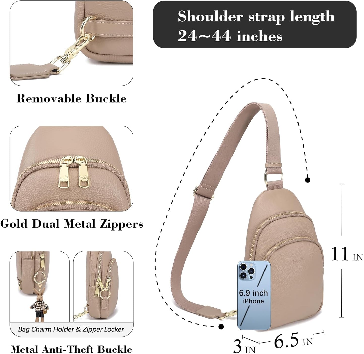 INICAT Crossbody Sling Bags Travel Cross Body Purses Faux Leather Fanny Packs Chest Bag for Women