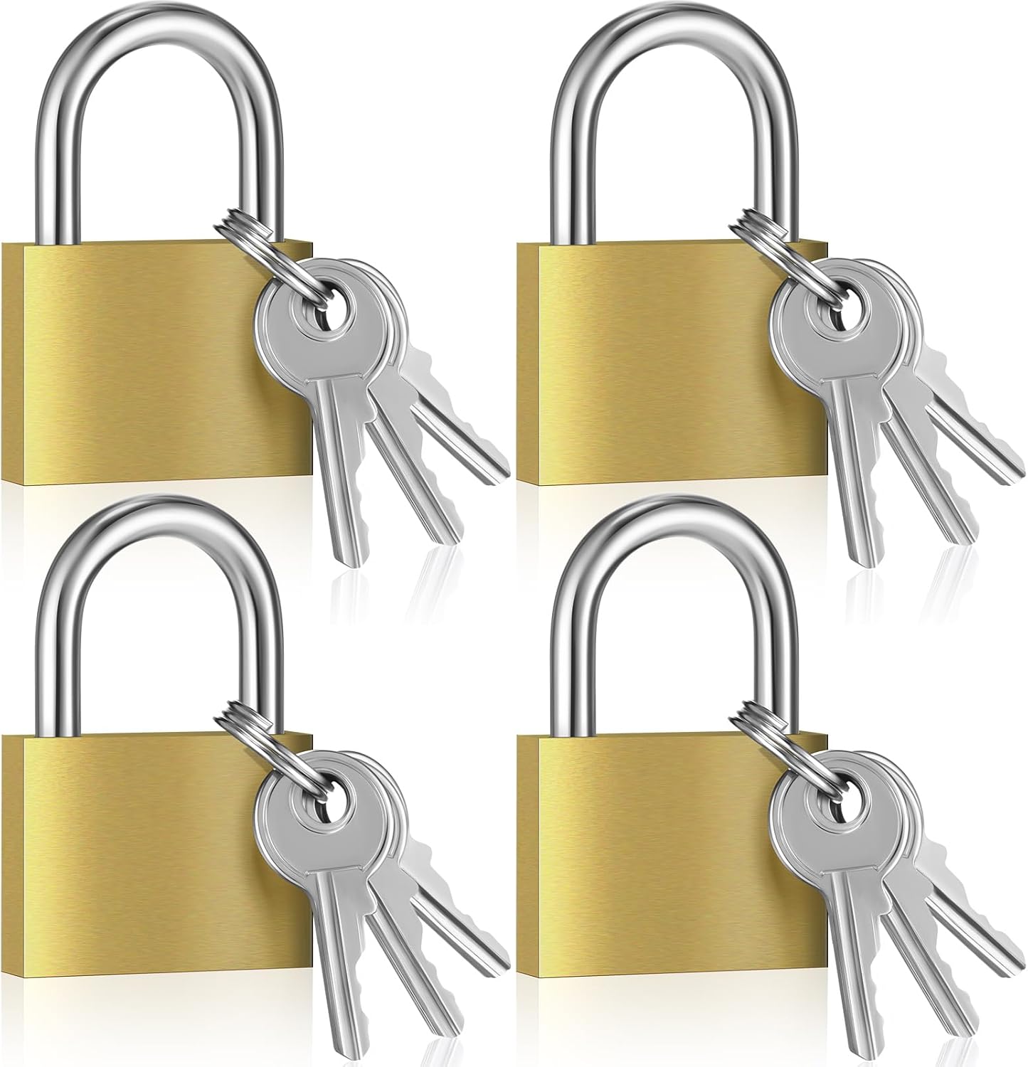4 Pcs Solid Brass Keyed Padlock, Small Yellow Gym Lock, Strong Padlock with Same Key for Luggage Toolbox (30mm 1-3/16'')