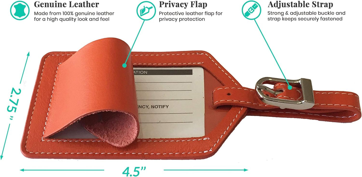 Personalized Monogrammed Orange Leather RFID Passport Wallet and 2 Luggage Tags