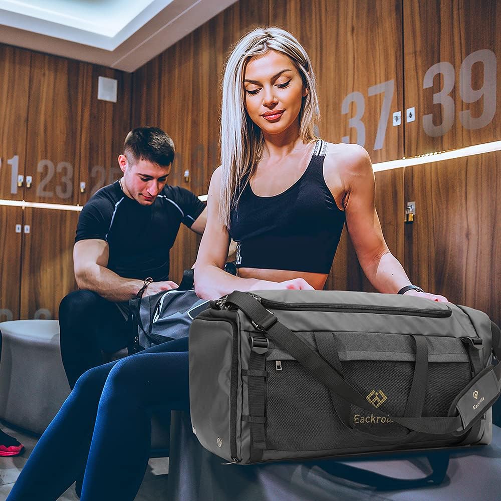 Eackrola Large Sports Gym Bag, Travel Duffel bag with Wet Pocket & Shoes Compartment for men women