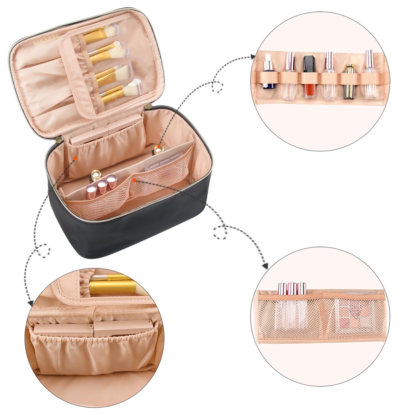 OCHEAL Makeup Bag, Portable Cosmetic Bag Black Make up Case Toiletry Bag