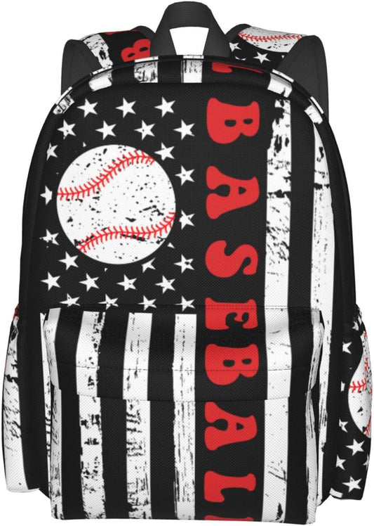 Baseball Flag Backpack School Bag Lightweight Bookbag Laptop Travel Daypack For Kids Girls Boys Teens