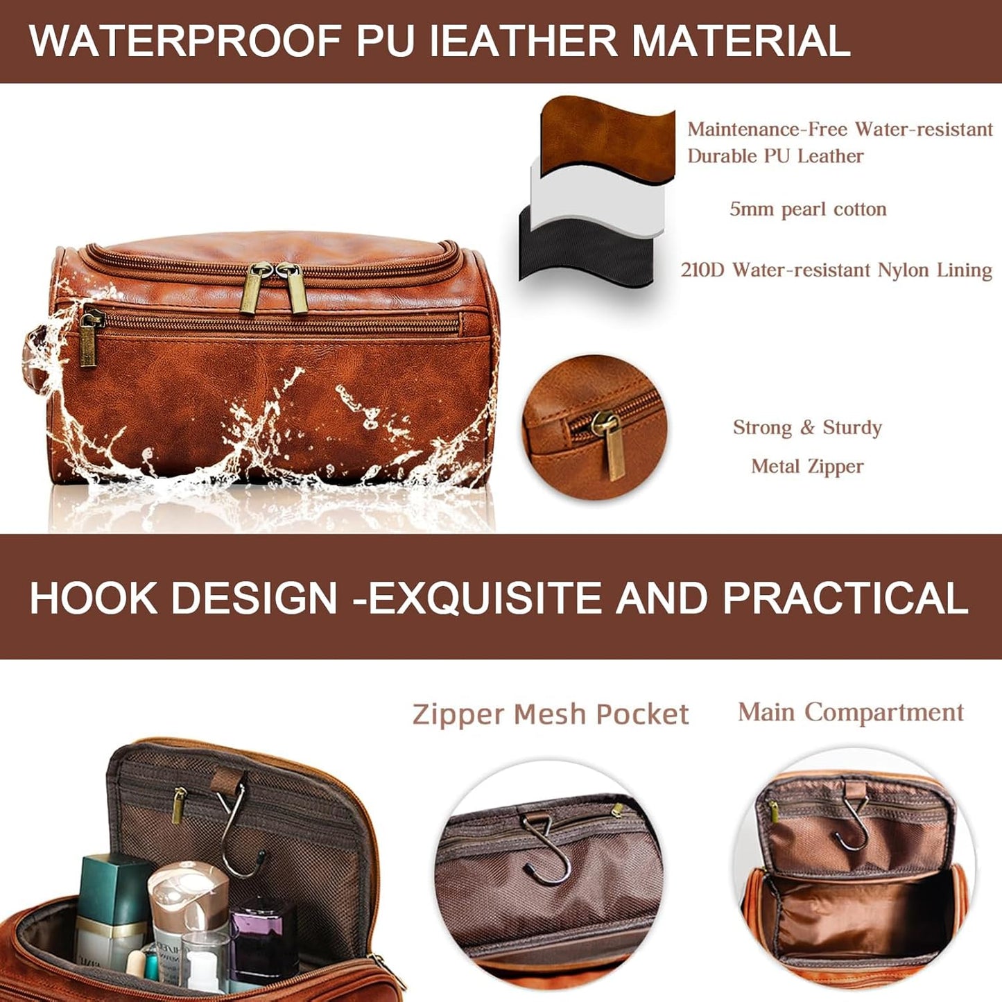Personalized Leather Toiletry Bag for Men,Custom Engraved Travel Shaving Dopp Kit Bag,Customized Name&Logo Gift for Father,Husband, Boyfriend,Groomsmen,Anniversary,Birthday